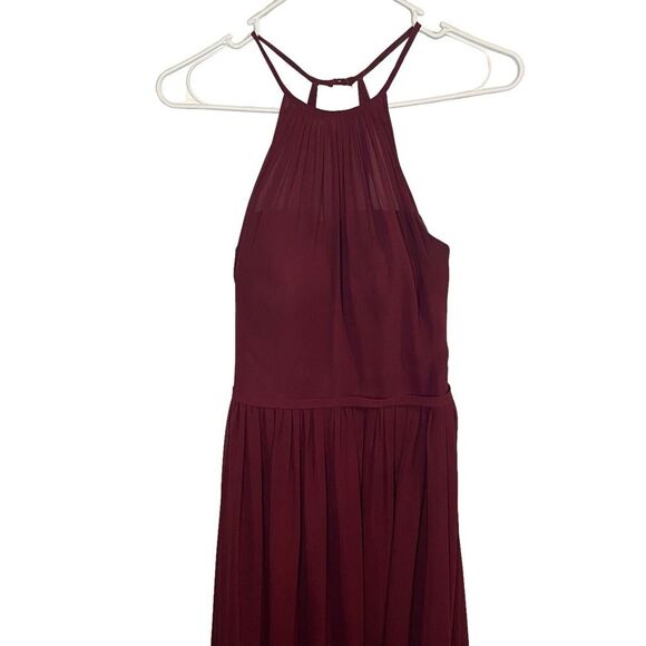 Azazie Bridesmaid Prom Formal Dress Size A4 Maroon Chiffon Floor Length Halter - Picture 2 of 7